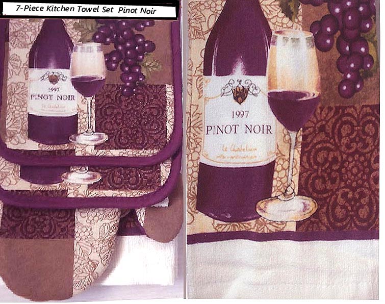 7 pc Cotton Kitchen Towel-Mitt-Potholder Set - Wine-Grape 7 pc Cotton Kitchen Towel-Mitt-Potholder Set - Wine-Grape